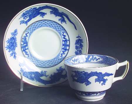 Dragon Blue (Gold Trim) Flat Cup & Saucer Set