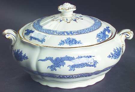 Dragon Blue (Gold Trim) Round Covered Vegetable