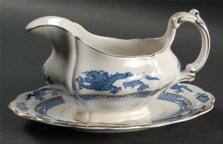 Dragon Blue (Gold Trim) Gravy Boat & Underplate