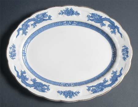 Dragon Blue (Gold Trim) 12" Oval Serving Platter