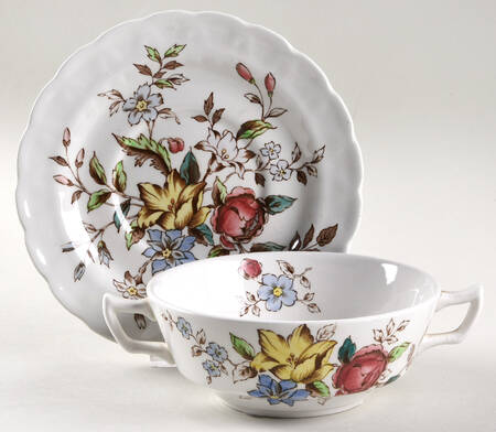 Flowerpiece Flat Cream Soup Bowl & Saucer Set