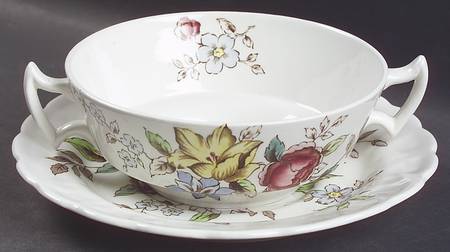 Flowerpiece Flat Cream Soup Bowl & Saucer Set