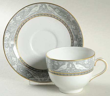 Grey Mosaic Footed Cup & Saucer Set