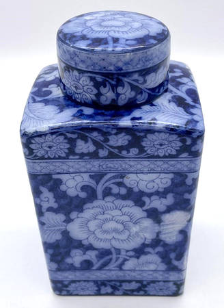 Jacobean Blue Tea Caddy & Lid
