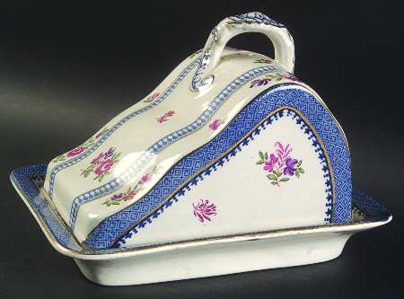 Lowestoft Border (With Flowers) Cheese Dish with Lid (Wedge)