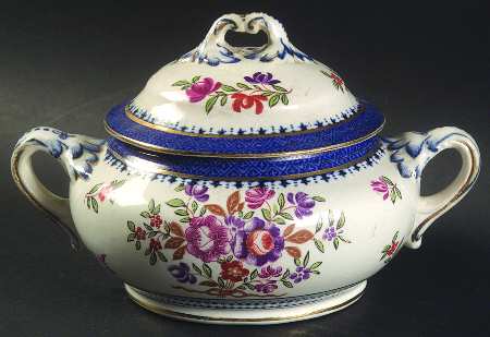 Lowestoft Border (With Flowers) Sugar Bowl & Lid