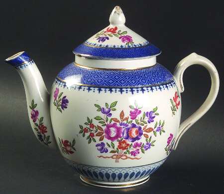 Lowestoft Border (With Flowers) Mini Teapot & Lid