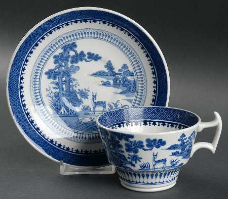 Lowestoft Deer (No Trim) Footed Cup & Saucer Set