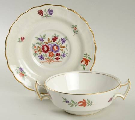 Lowestoft Footed Cream Soup Bowl & Saucer Set