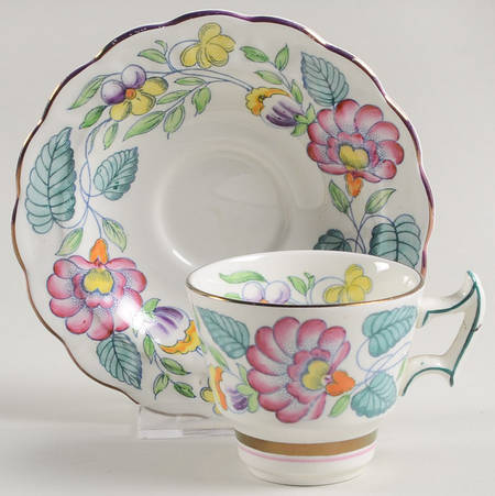 Mayfair (Pink & Yellow Flowers) Footed Demitasse Cup & Saucer Set