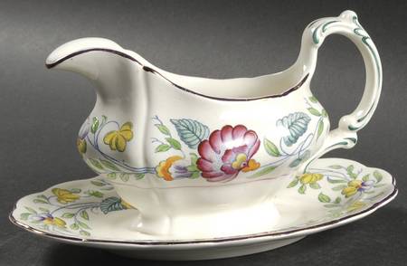 Mayfair (Pink & Yellow Flowers) Gravy Boat with Attached Underplate