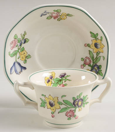 Old Staffordshire Flat Bouillon Cup & Saucer