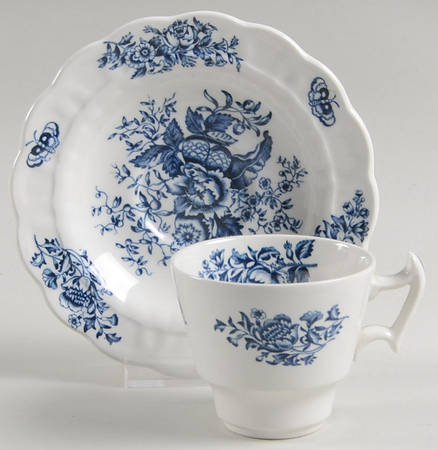 Peony Blue Flat Demitasse Cup & Saucer Set