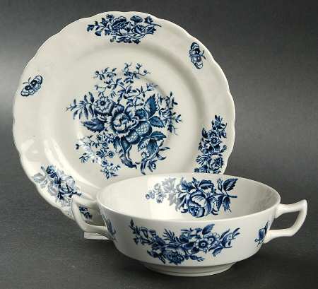 Peony Blue Flat Cream Soup Bowl & Saucer Set