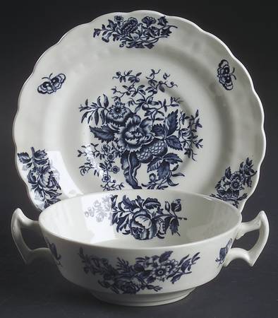 Peony Blue Flat Cream Soup Bowl & Saucer Set