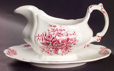 Peony Pink Gravy Boat with Attached Underplate