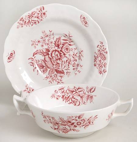 Peony Pink Flat Cream Soup Bowl & Saucer Set