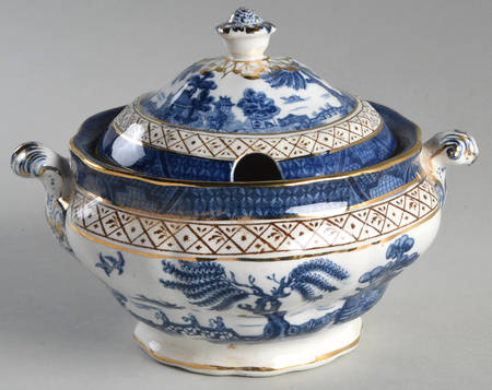 Real Old Willow Blue Sauce Boat & Lid