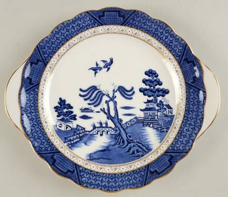 Real Old Willow Blue Handled Cake Plate