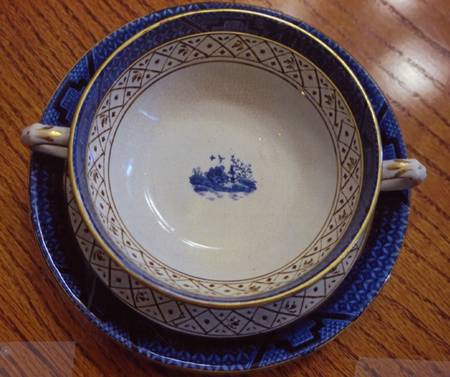 Real Old Willow Blue Flat Cream Soup & Saucer Set