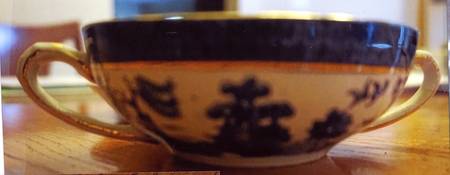 Real Old Willow Blue Flat Cream Soup Bowl
