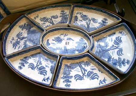 Real Old Willow Blue 8 Piece Sweet Meat Set (7 Piece on Wood Tray)