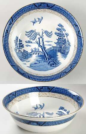 Real Old Willow Blue Large Salad Serving Bowl