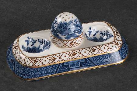 Real Old Willow Blue Double Salt Dip & Shaker