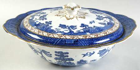 Real Old Willow Blue Round Covered Vegetable