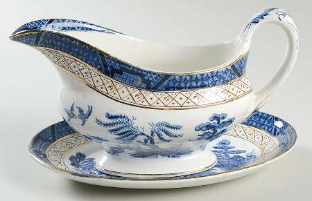 Real Old Willow Blue Gravy Boat & Underplate