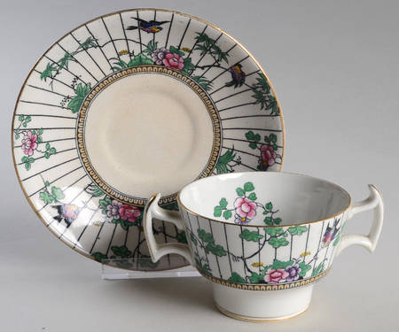Springtime (Gold Trim) Footed Bouillon Cup & Saucer