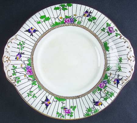 Springtime (Gold Trim) Handled Cake Plate