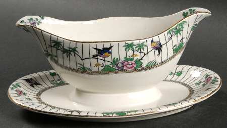 Springtime (Gold Trim) Gravy Boat with Attached Underplate