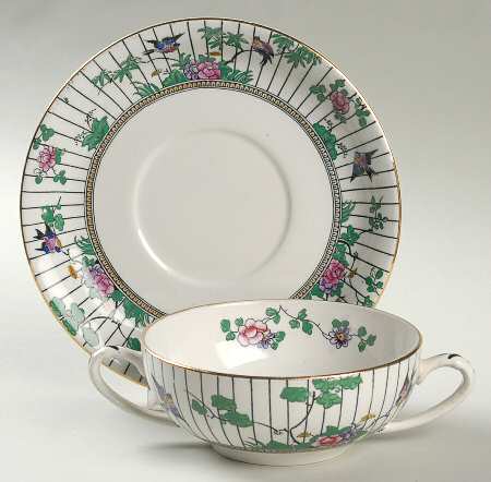 Springtime (Gold Trim) Flat Cream Soup Bowl & Saucer Set