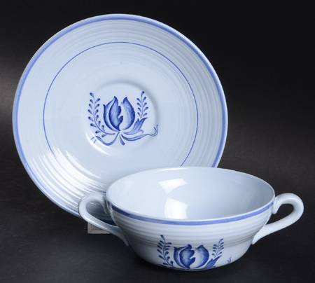 Tulip Blue Flat Cream Soup Bowl & Saucer Set