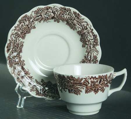 Vine and Wheat Brown Flat Cup & Saucer Set