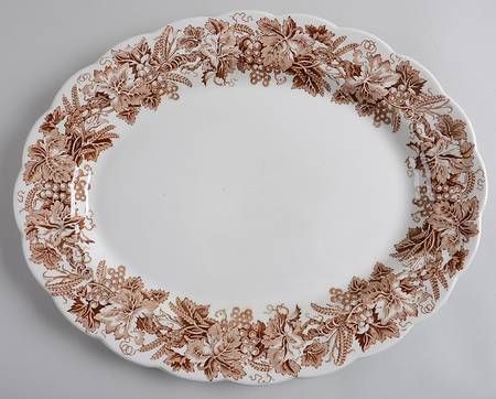 Vine and Wheat Brown 14" Oval Serving Platter