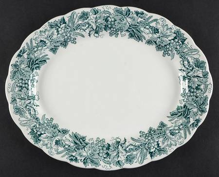 Vine and Wheat Green 14" Oval Serving Platter