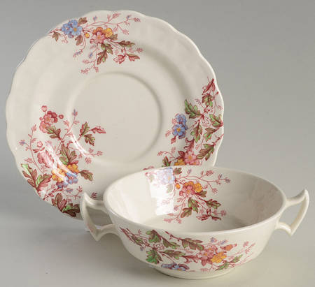 Washington (Multicolor, Scalloped) Flat Cream Soup Bowl & Saucer Set