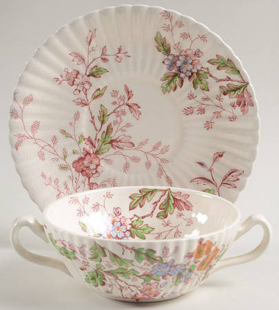 Washington (Multicolor, Ribbed) Flat Cream Soup Bowl & Saucer Set