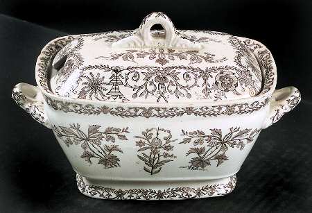 Lahore Brown (Brown Flowers) Sauce Boat & Lid