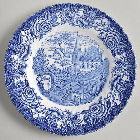 English Country Scenes Blue Bread & Butter Plate