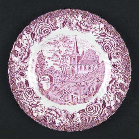 English Country Scenes Red Bread & Butter Plate