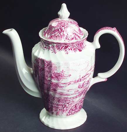 English Country Scenes Red Coffee Pot & Lid