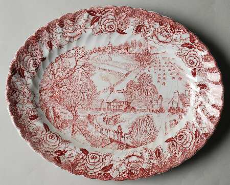 English Country Scenes Red 12" Oval Serving Platter