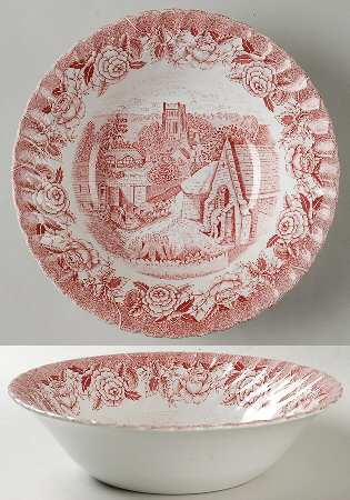 English Country Scenes Red 9" Round Vegetable Bowl