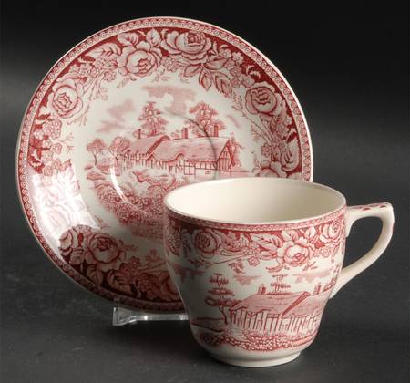 Stratford Scenes Pink Flat Cup & Saucer Set