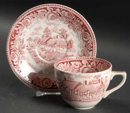 Stratford Scenes Pink Flat Cup & Saucer Set