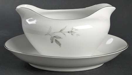 White Rose Gravy Boat with Attached Underplate
