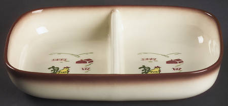 Country Lane Brown Rectangular Divided Vegetable Bowl